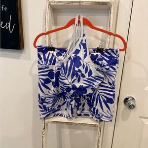 Blue and White Leaf Print Women's Workout Set